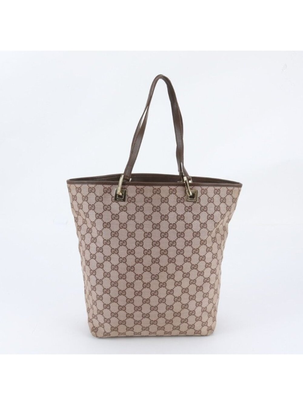 Gucci GG Canvas Leather Tote Bag Shoulder Hand Brown